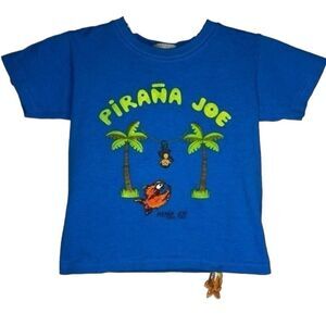 5/$15 Pirana Joe Blue‎ Short Sleeve Souvenir Shirt Grand Turk Boys 2
